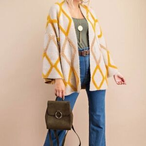 Kori Open Front Geometric raised Design Cardigan Sweater S/M
